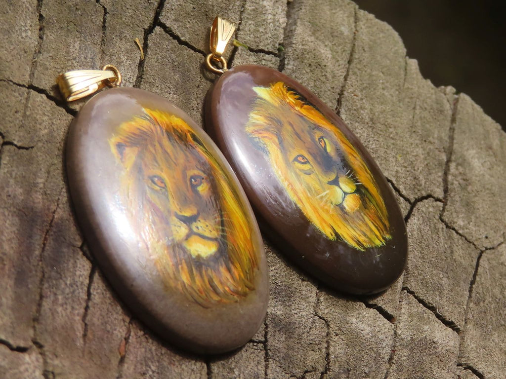 Polished Polychrome Jasper Pendant with Hand Painted Lion - sold per item - From Madagascar - Toprock Gemstones and Minerals 
