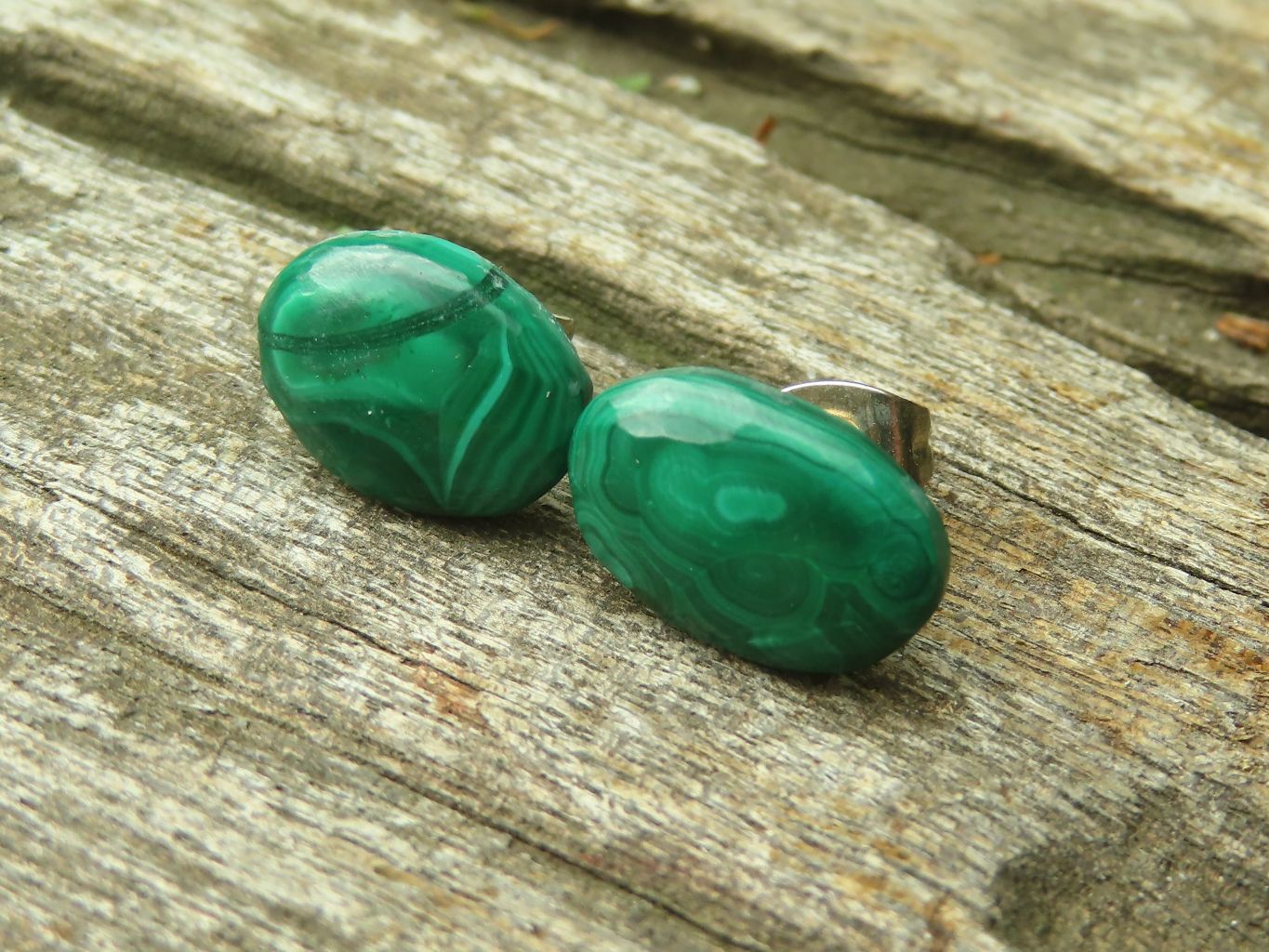 Hand Made Flower Malachite Oval Stud Earrings - Sold Per Pair - From Congo - Toprock Gemstones and Minerals 