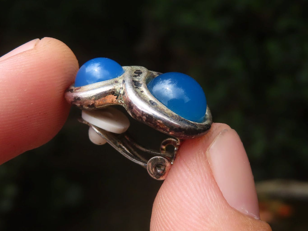 Polished Blue Onyx Clip On Fashion Earrings - Sold per Pair - From Swaziland - Toprock Gemstones and Minerals 