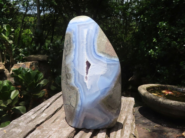 Polished Blue Lace Agate Standing Free Form x 1 From Malawi - Toprock Gemstones and Minerals 