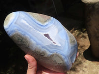 Polished Blue Lace Agate Standing Free Form x 1 From Malawi - Toprock Gemstones and Minerals 