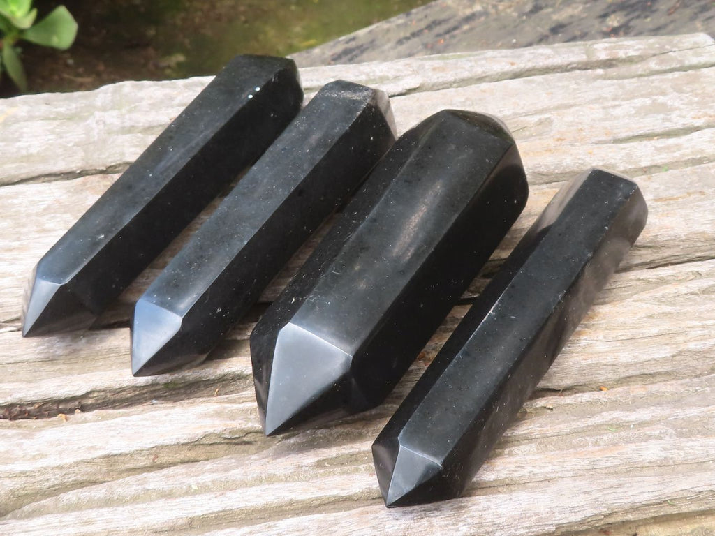 Polished Black Basalt Double Terminated Points x 4 From Madagascar - Toprock Gemstones and Minerals 