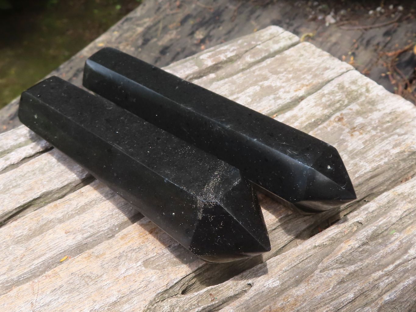 Polished Black Basalt Double Terminated Points x 4 From Madagascar - Toprock Gemstones and Minerals 