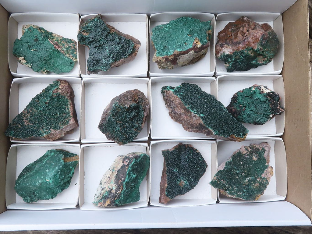 Natural Botryoidal Malachite Specimens x 12 From Congo - Toprock Gemstones and Minerals 