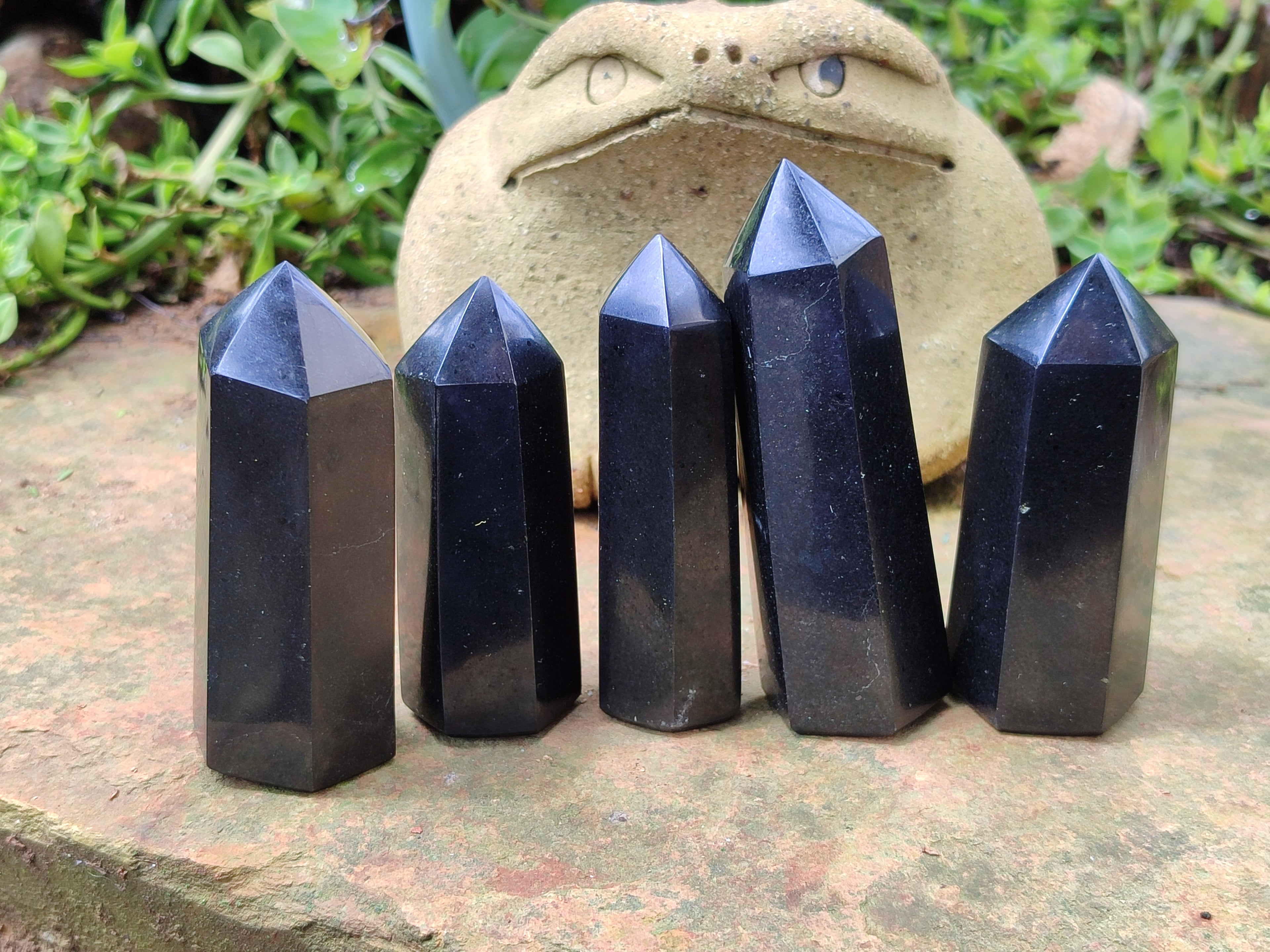 Polished Black Basalt Points x 12 From Antsirabe, Madagascar - Toprock Gemstones and Minerals 