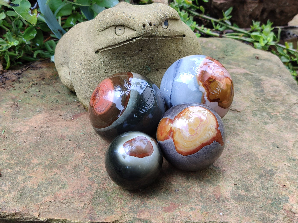 Polished Polychrome Jasper Spheres x 4 From Mahajanga, Madagascar - Toprock Gemstones and Minerals 