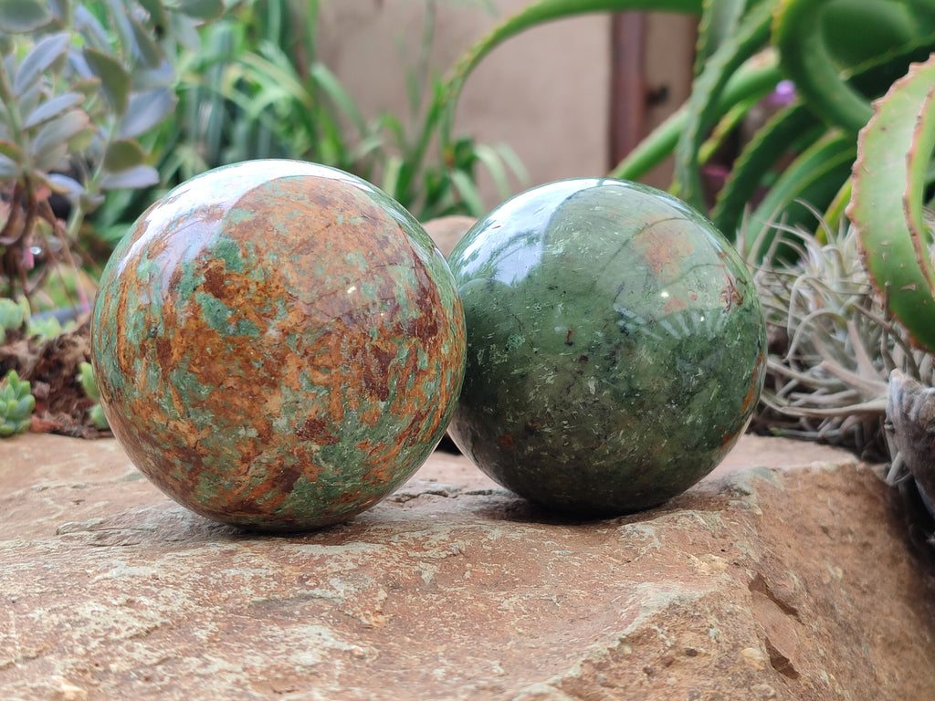 Polished Chrysoprase Spheres x 3 From Madagascar - Toprock Gemstones and Minerals 