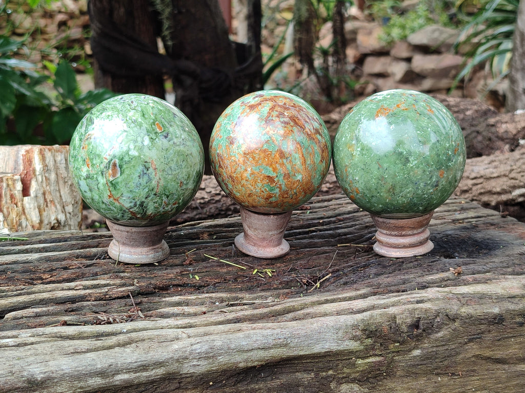 Polished Chrysoprase Spheres x 3 From Madagascar - Toprock Gemstones and Minerals 