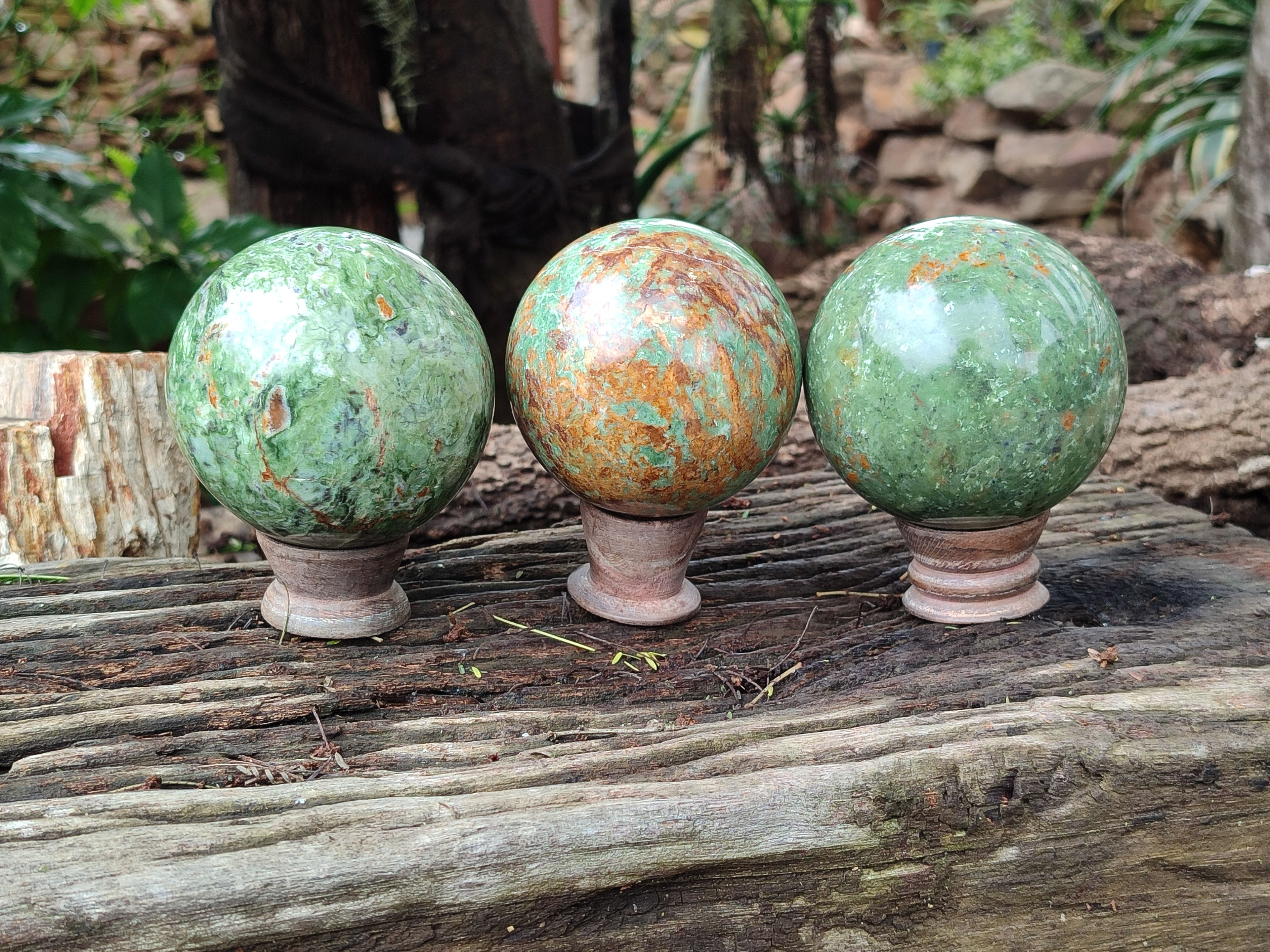 Polished Chrysoprase Spheres x 3 From Madagascar - Toprock Gemstones and Minerals 