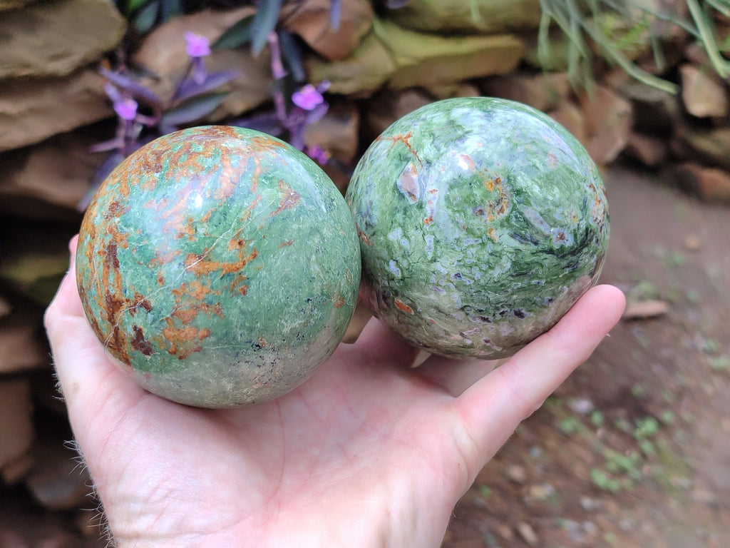 Polished Chrysoprase Spheres x 3 From Madagascar - Toprock Gemstones and Minerals 