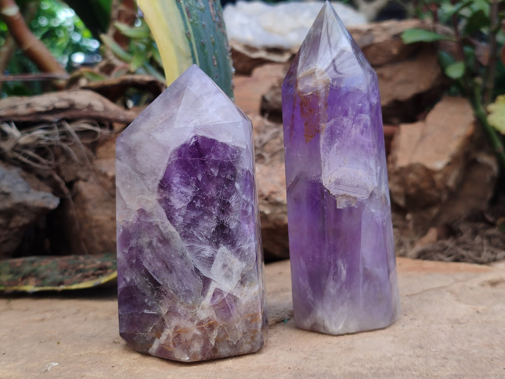 Polished Chevron Amethyst Points x 2 From Madagascar - Toprock Gemstones and Minerals 