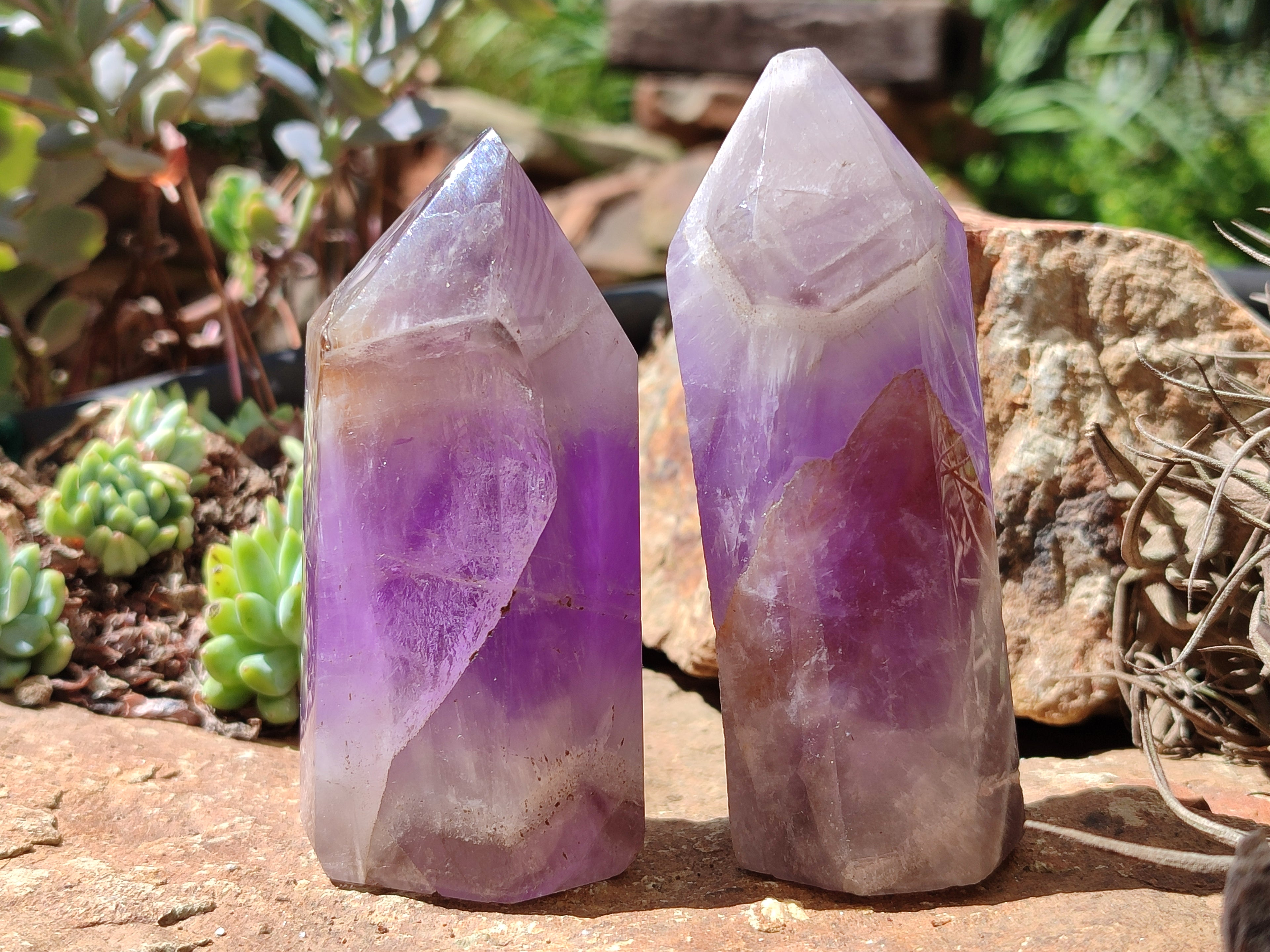 Polished Chevron Amethyst Points x 6 From Madagascar - Toprock Gemstones and Minerals 
