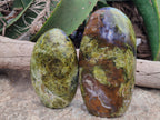 Polished Green Opal Standing Free Forms x 2 From Antsirabe, Madagascar - Toprock Gemstones and Minerals 