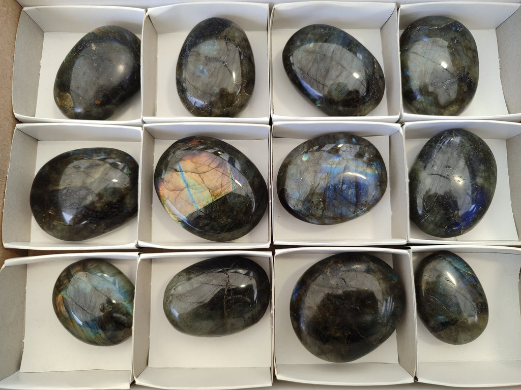 Polished Labradorite Palm Stones x 12 From Tulear, Madagascar - Toprock Gemstones and Minerals 