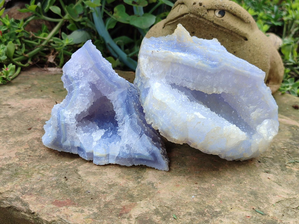 Natural Etched Blue Chalcedony Specimens x 2 From Nsanje, Malawi - Toprock Gemstones and Minerals 