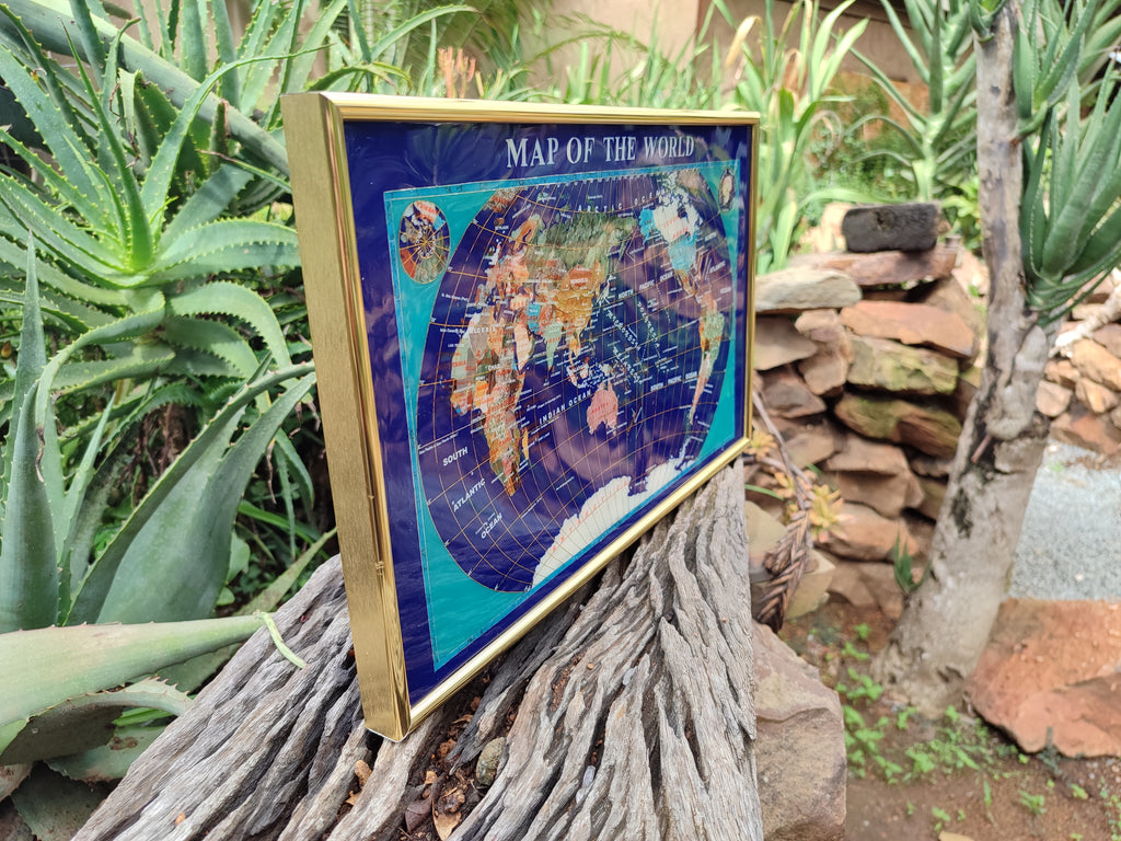 Hand Made Lapis Lazuli Framed Map of the World - Sold Per Item - From Afghanistan - Toprock Gemstones and Minerals 