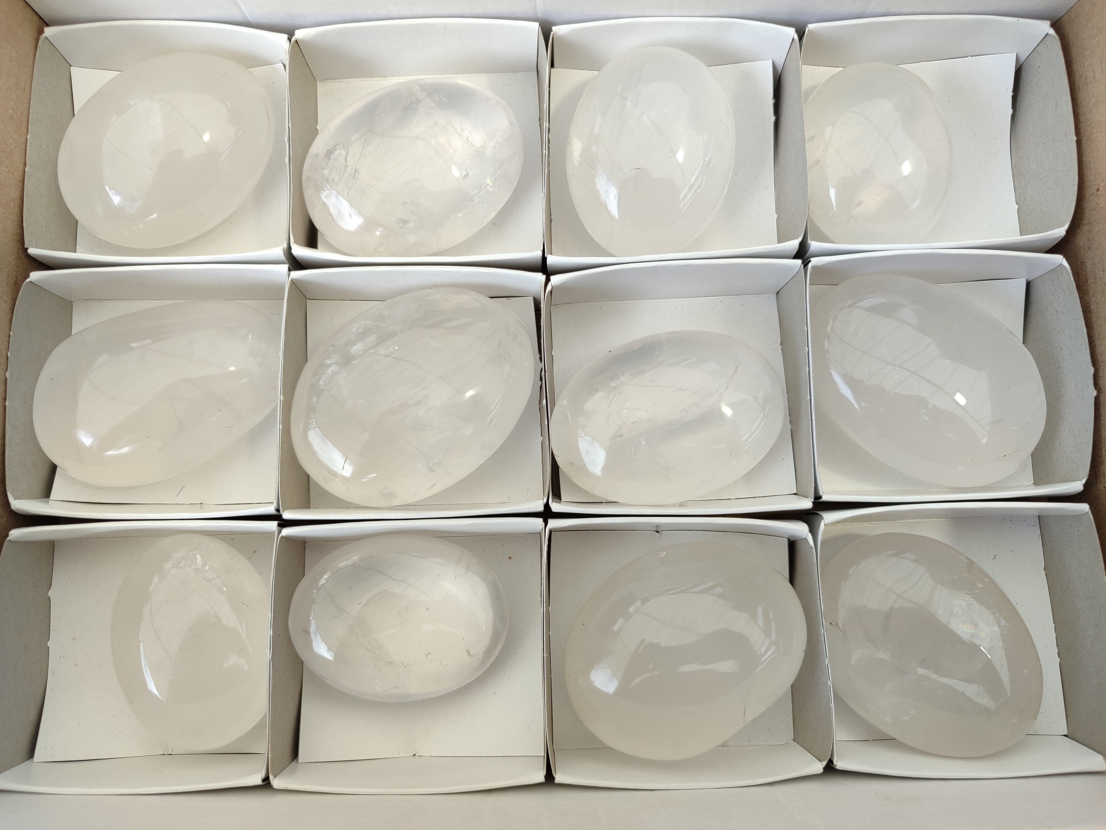 Polished Girasol Pearl Quartz Palm Stones x 12 From Madagascar - Toprock Gemstones and Minerals 