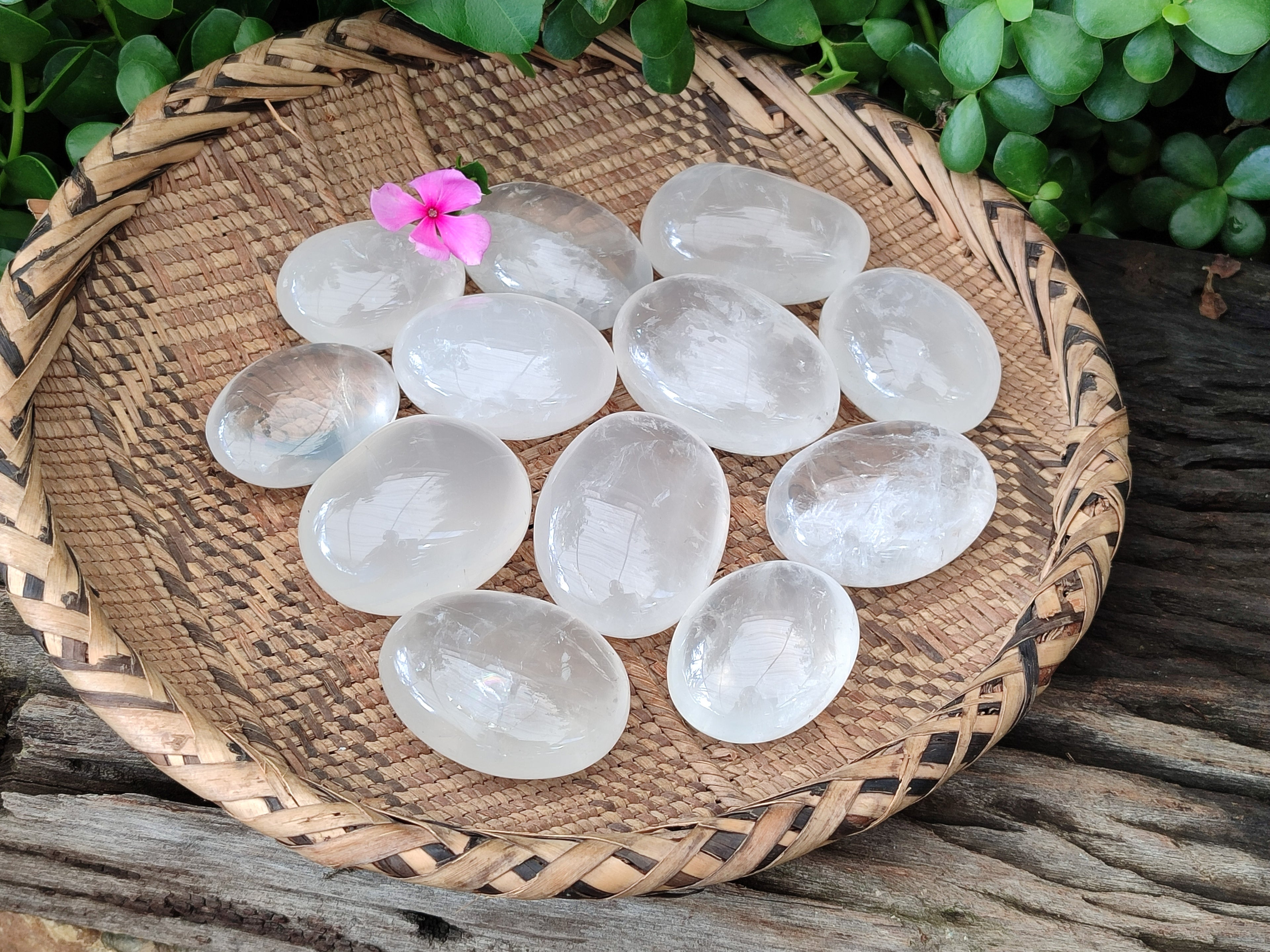 Polished Girasol Pearl Quartz Palm Stones x 12 From Madagascar - Toprock Gemstones and Minerals 