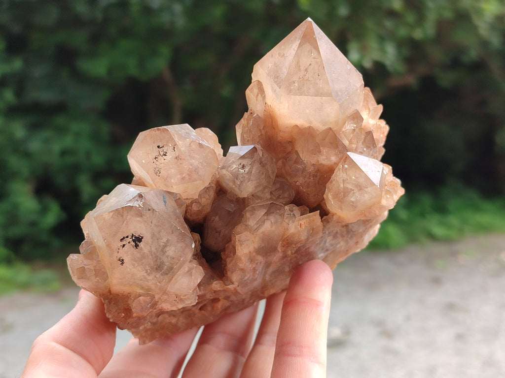 Natural Smokey Phantom Quartz Clusters x 3 From Luena, Congo - Toprock Gemstones and Minerals 