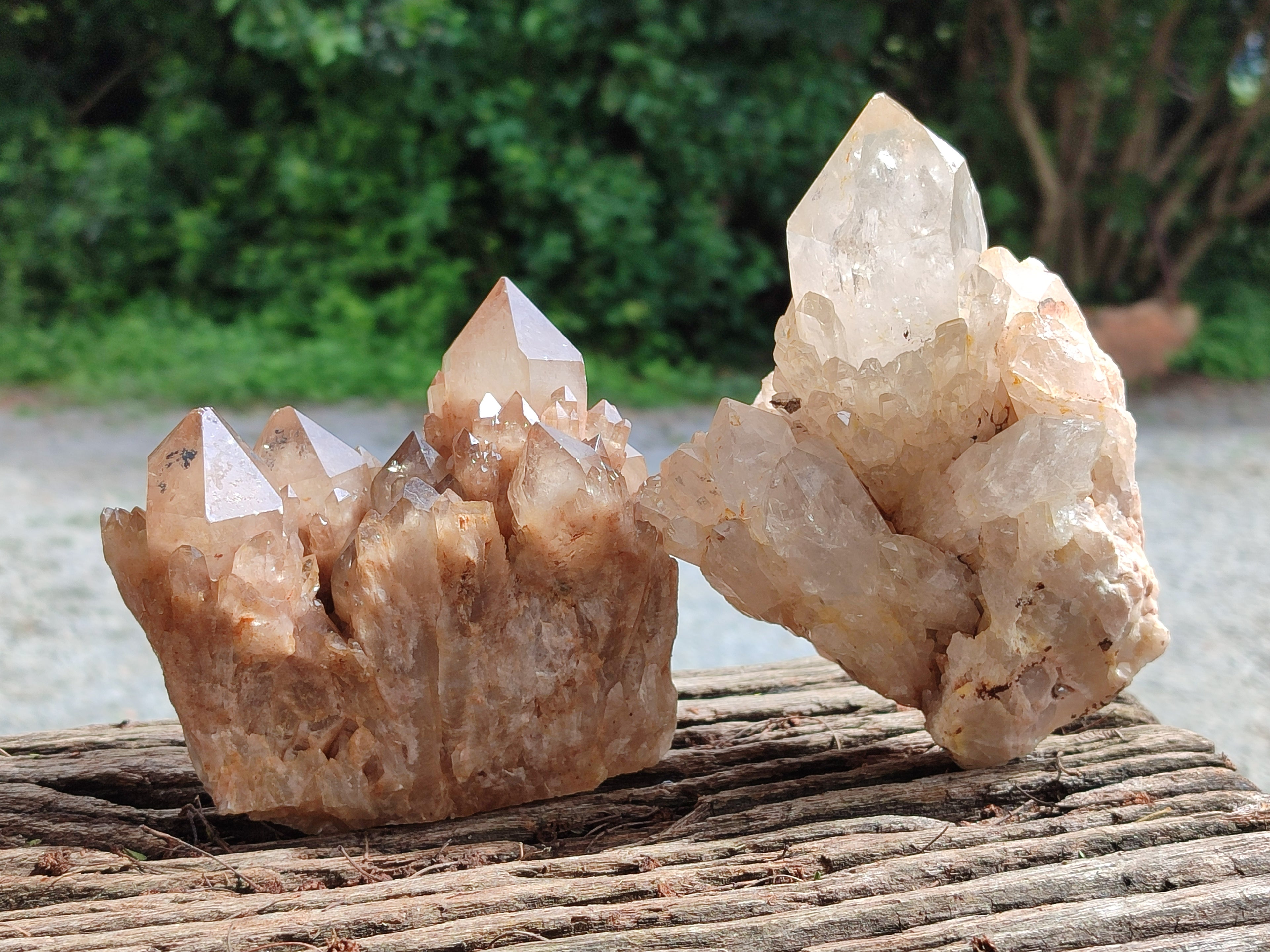 Natural Smokey Phantom Quartz Clusters x 3 From Luena, Congo - Toprock Gemstones and Minerals 
