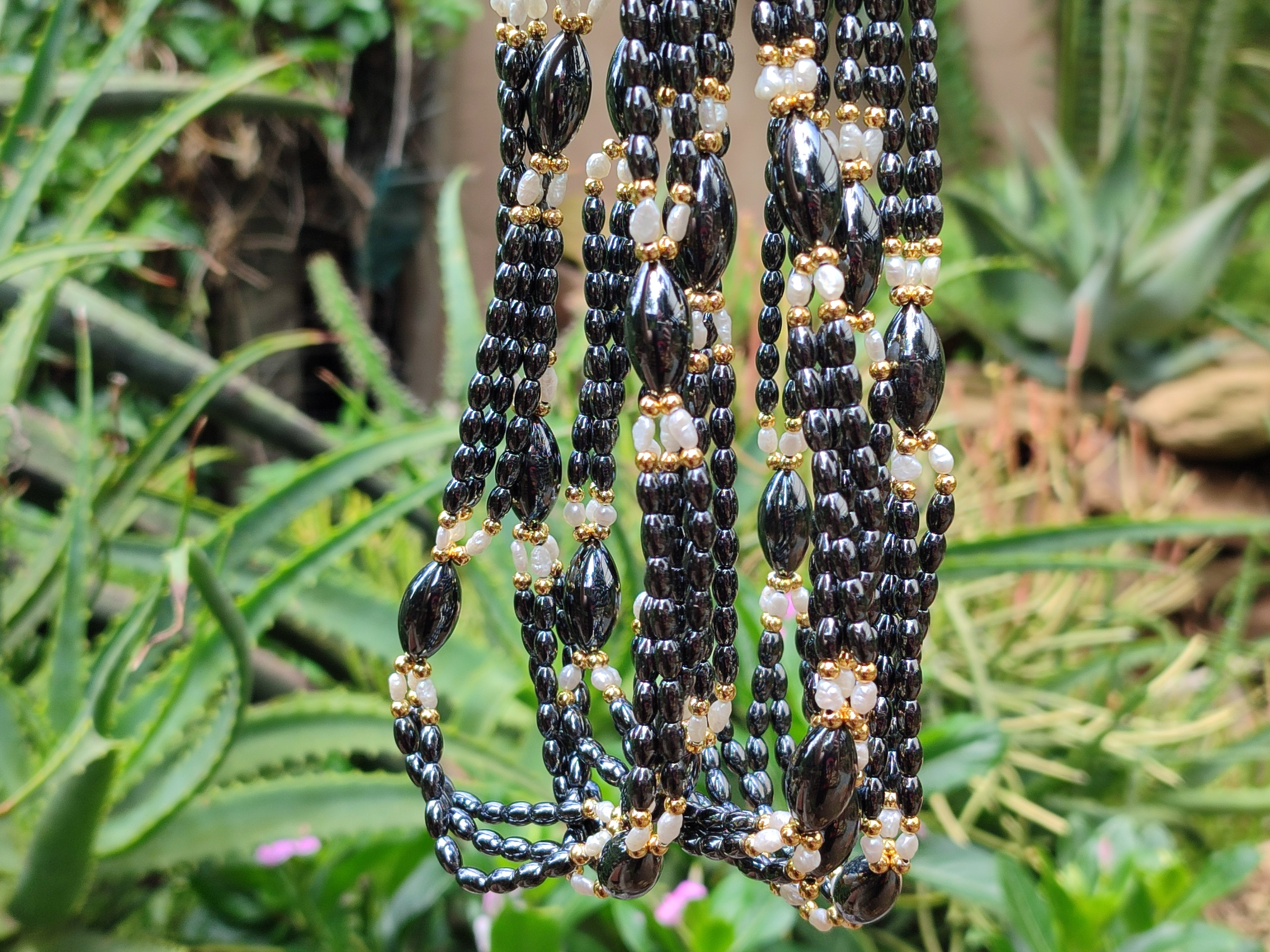 Polished Hematite and Freshwater Pearl Beaded Necklace - Sold Per Item - From Southern Africa - Toprock Gemstones and Minerals 
