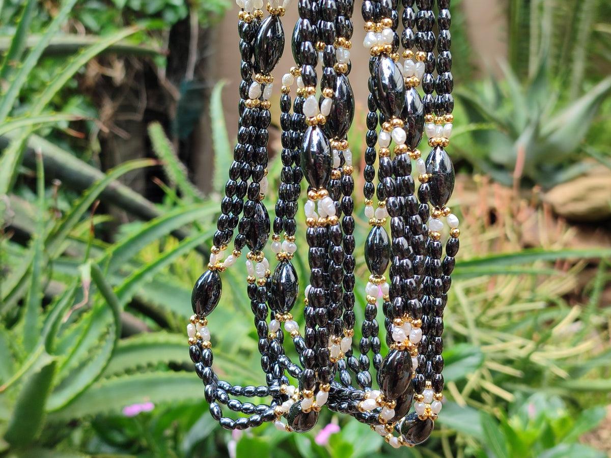 Polished Hematite and Freshwater Pearl Beaded Necklace - Sold Per Item - From Southern Africa - Toprock Gemstones and Minerals 