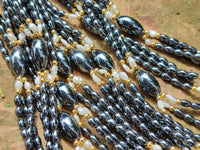 Polished Hematite and Freshwater Pearl Beaded Necklace - Sold Per Item - From Southern Africa