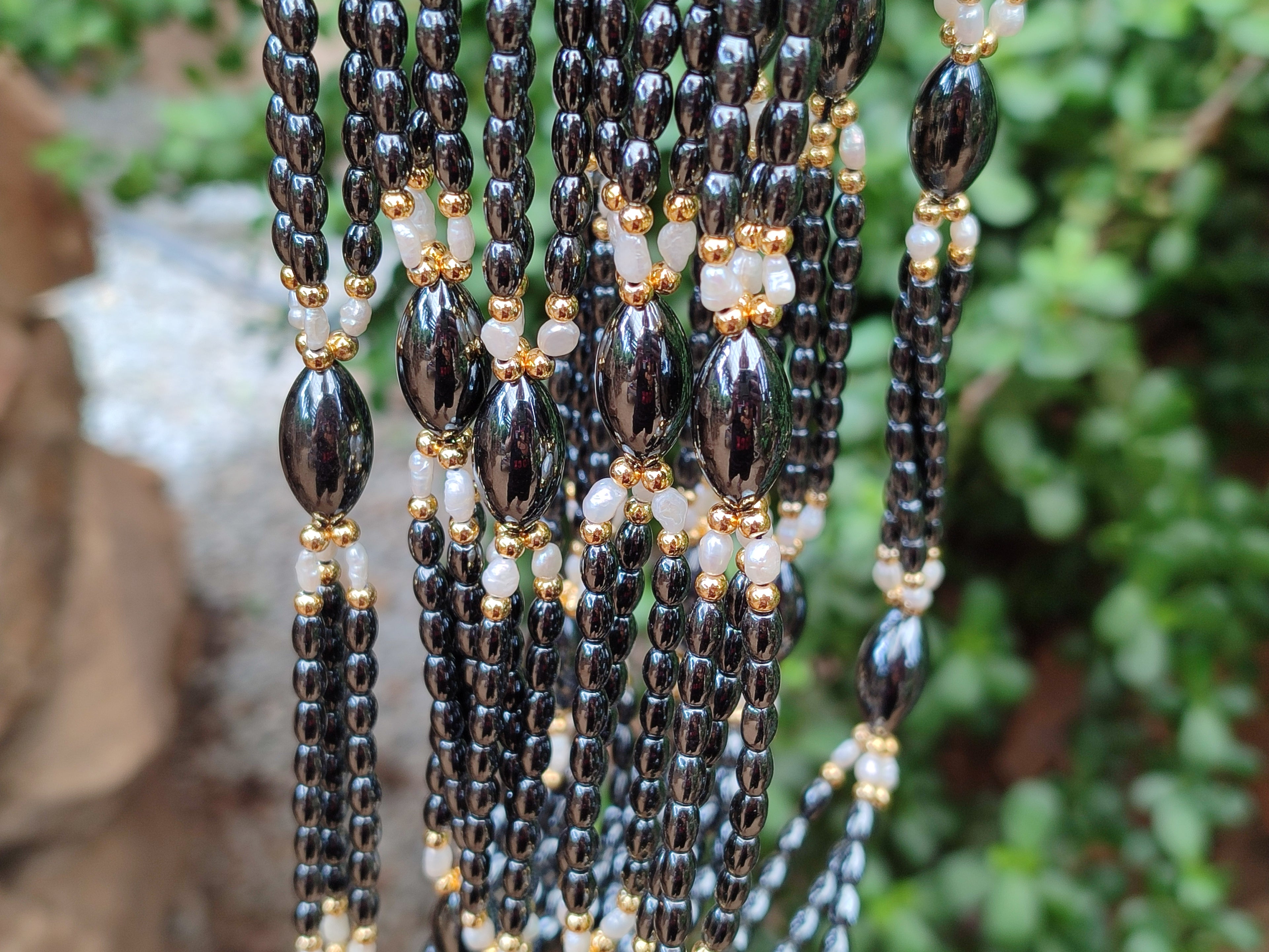 Polished Hematite and Freshwater Pearl Beaded Necklace - Sold Per Item - From Southern Africa - Toprock Gemstones and Minerals 