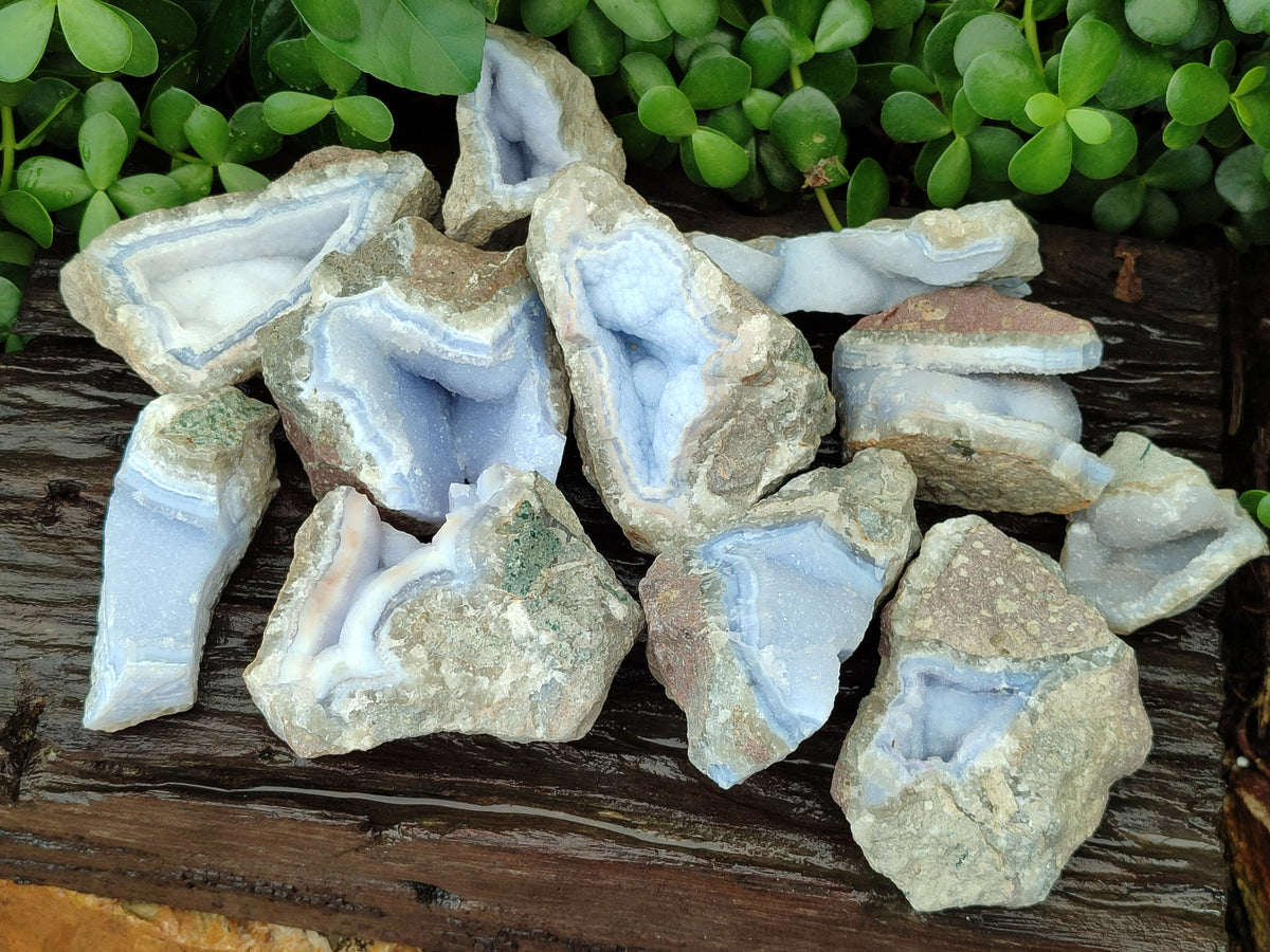 Natural Blue Lace Agate Geode Specimens x 12 From Malawi - Toprock Gemstones and Minerals 