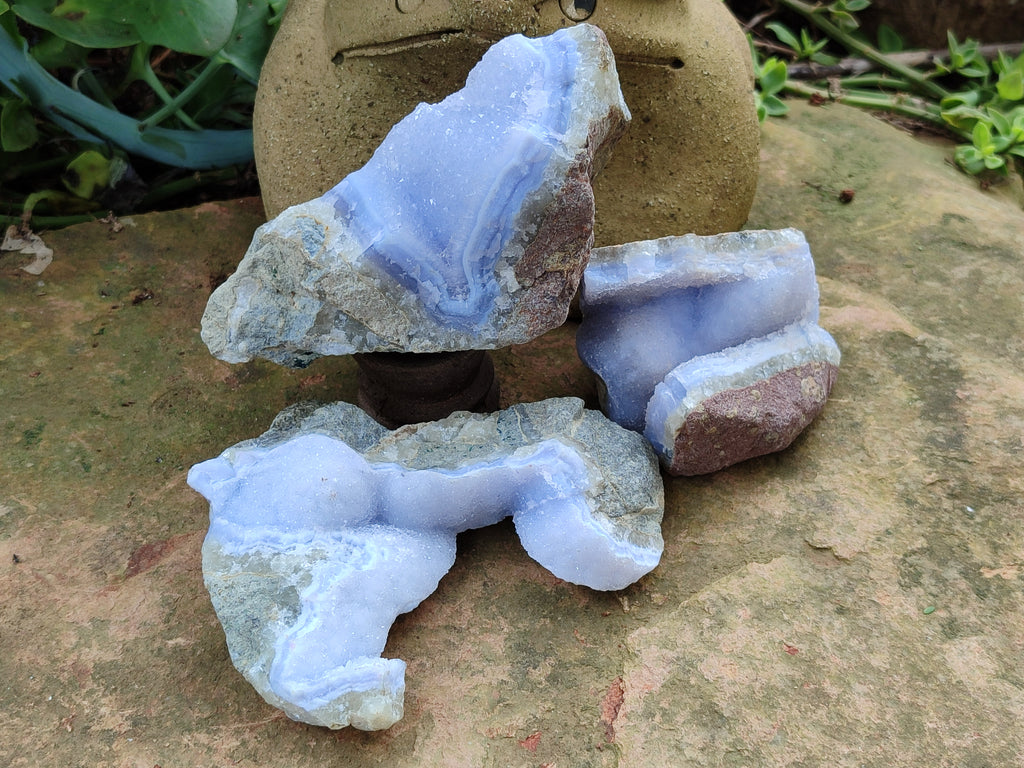 Natural Blue Lace Agate Geode Specimens x 12 From Malawi - Toprock Gemstones and Minerals 