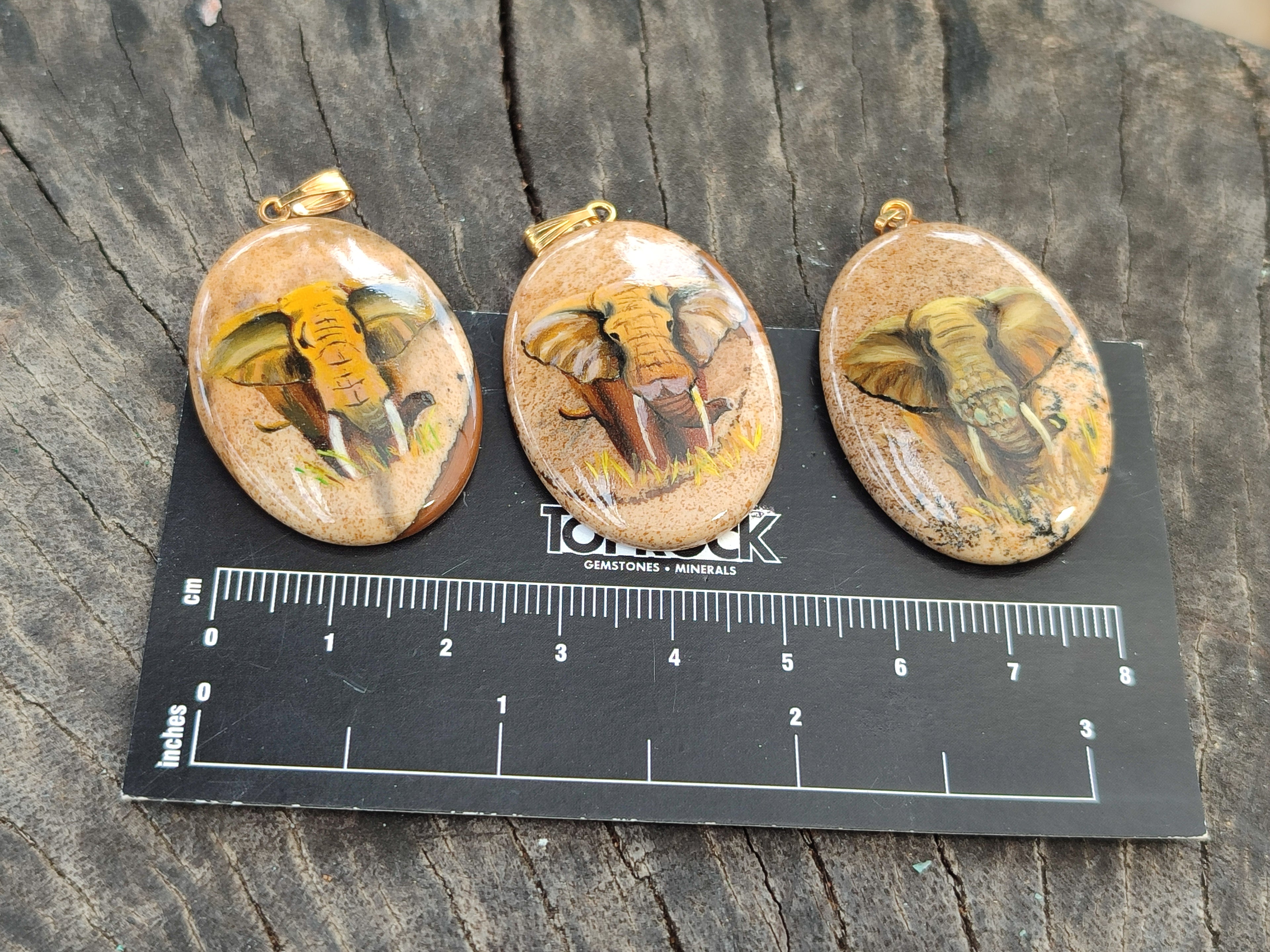 Polished Picture Stone Pendant with Hand Painted Elephant - Sold Per Item - From Namibia - Toprock Gemstones and Minerals 