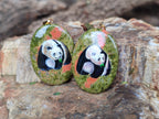 Polished Unakite Pendant with Hand Painted Panda - Sold Per Item - From South Africa - Toprock Gemstones and Minerals 