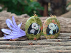 Polished Unakite Pendant with Hand Painted Panda - Sold Per Item - From South Africa - Toprock Gemstones and Minerals 