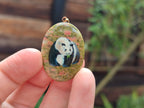 Polished Unakite Pendant with Hand Painted Panda - Sold Per Item - From South Africa - Toprock Gemstones and Minerals 