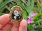 Polished Unakite Pendant with Hand Painted Panda - Sold Per Item - From South Africa - Toprock Gemstones and Minerals 
