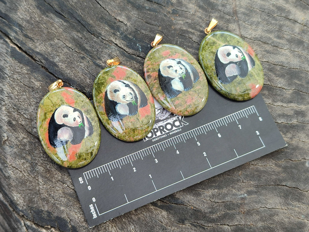 Polished Unakite Pendant with Hand Painted Panda - Sold Per Item - From South Africa - Toprock Gemstones and Minerals 