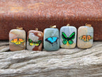 Polished Polychrome Jasper Pendant with Hand Painted Butterflies - sold per item - From Madagascar - Toprock Gemstones and Minerals 
