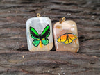 Polished Polychrome Jasper Pendant with Hand Painted Butterflies - sold per item - From Madagascar - Toprock Gemstones and Minerals 