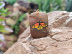 Polished Polychrome Jasper Pendant with Hand Painted Butterflies - sold per item - From Madagascar - Toprock Gemstones and Minerals 