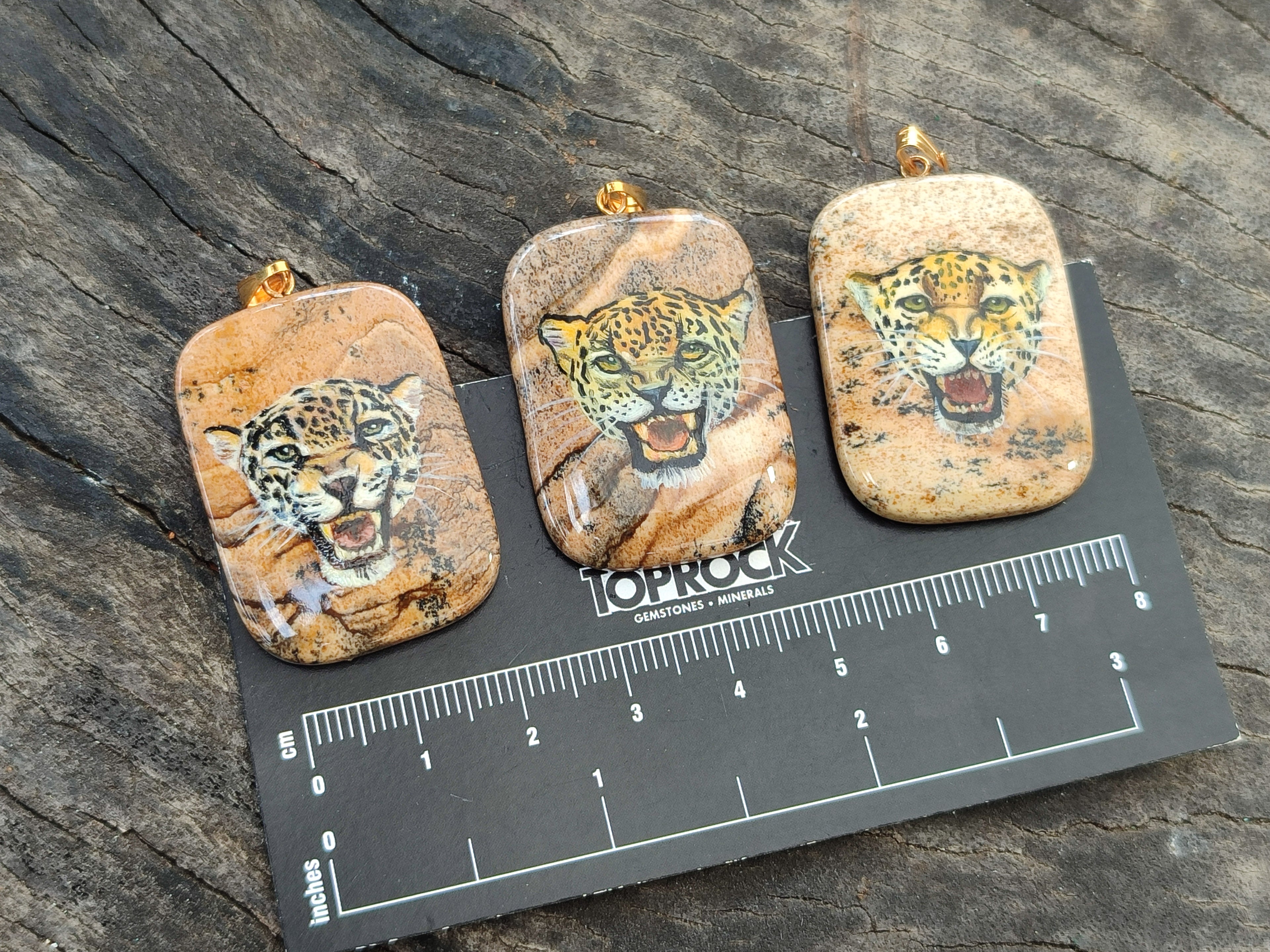 Polished Picture Stone Pendant with Hand Painted Leopard - Sold Per Item - From Namibia - Toprock Gemstones and Minerals 