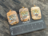 Polished Picture Stone Pendant with Hand Painted Leopard - Sold Per Item - From Namibia