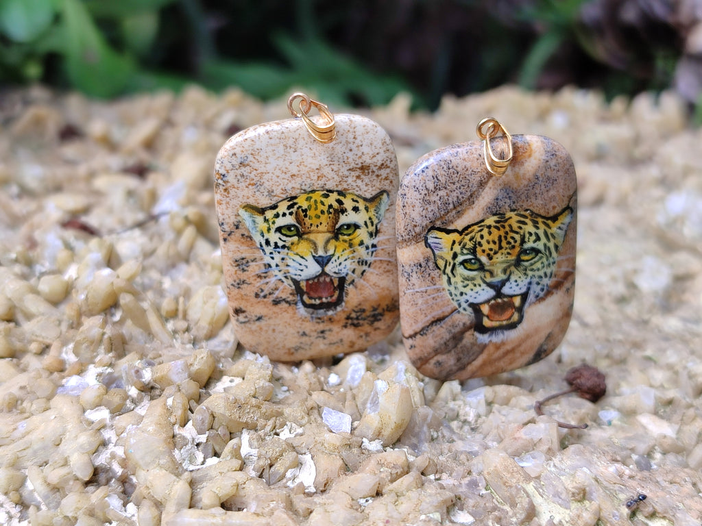 Polished Picture Stone Pendant with Hand Painted Leopard - Sold Per Item - From Namibia - Toprock Gemstones and Minerals 