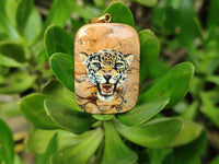 Polished Picture Stone Pendant with Hand Painted Leopard - Sold Per Item - From Namibia