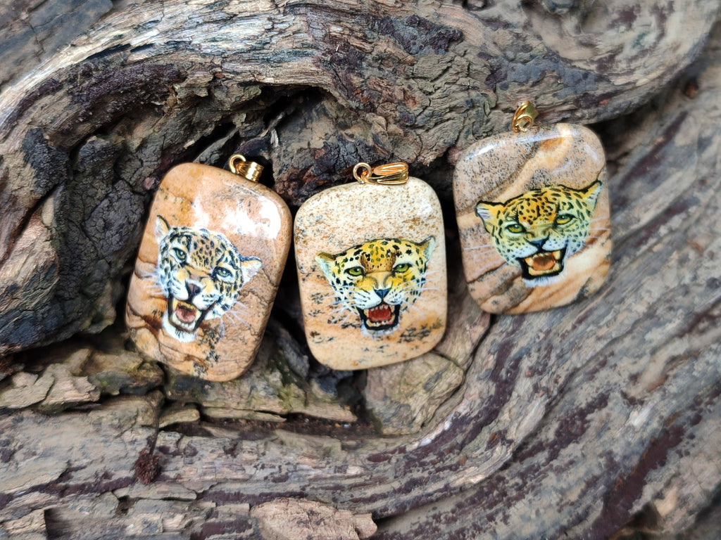 Polished Picture Stone Pendant with Hand Painted Leopard - Sold Per Item - From Namibia - Toprock Gemstones and Minerals 