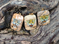 Polished Picture Stone Pendant with Hand Painted Leopard - Sold Per Item - From Namibia