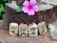 Polished Picture Stone Pendant with Hand Painted Leopard - Sold Per Item - From Namibia