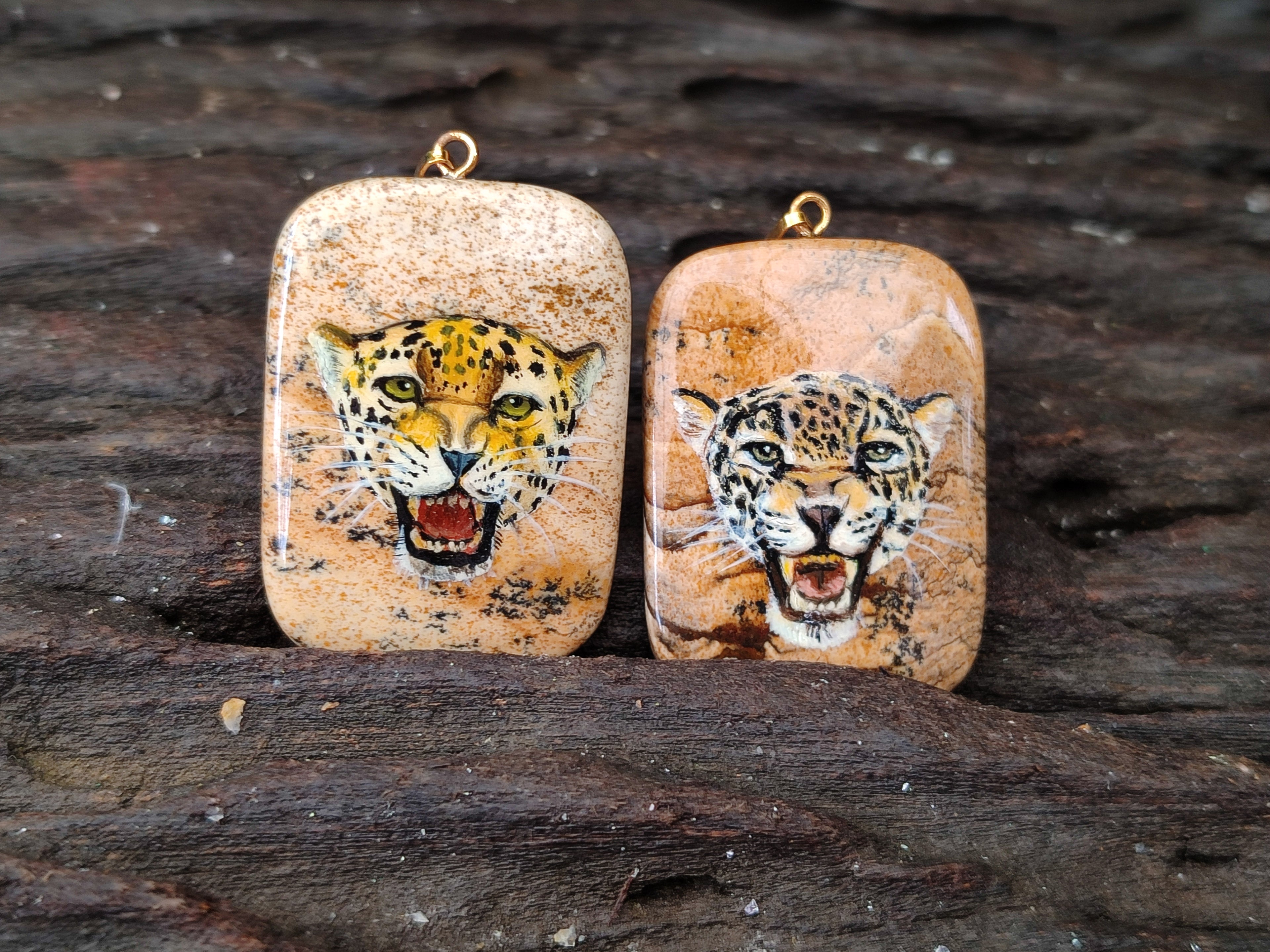 Polished Picture Stone Pendant with Hand Painted Leopard - Sold Per Item - From Namibia - Toprock Gemstones and Minerals 
