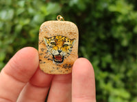 Polished Picture Stone Pendant with Hand Painted Leopard - Sold Per Item - From Namibia