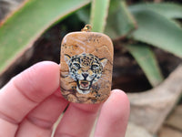 Polished Picture Stone Pendant with Hand Painted Leopard - Sold Per Item - From Namibia