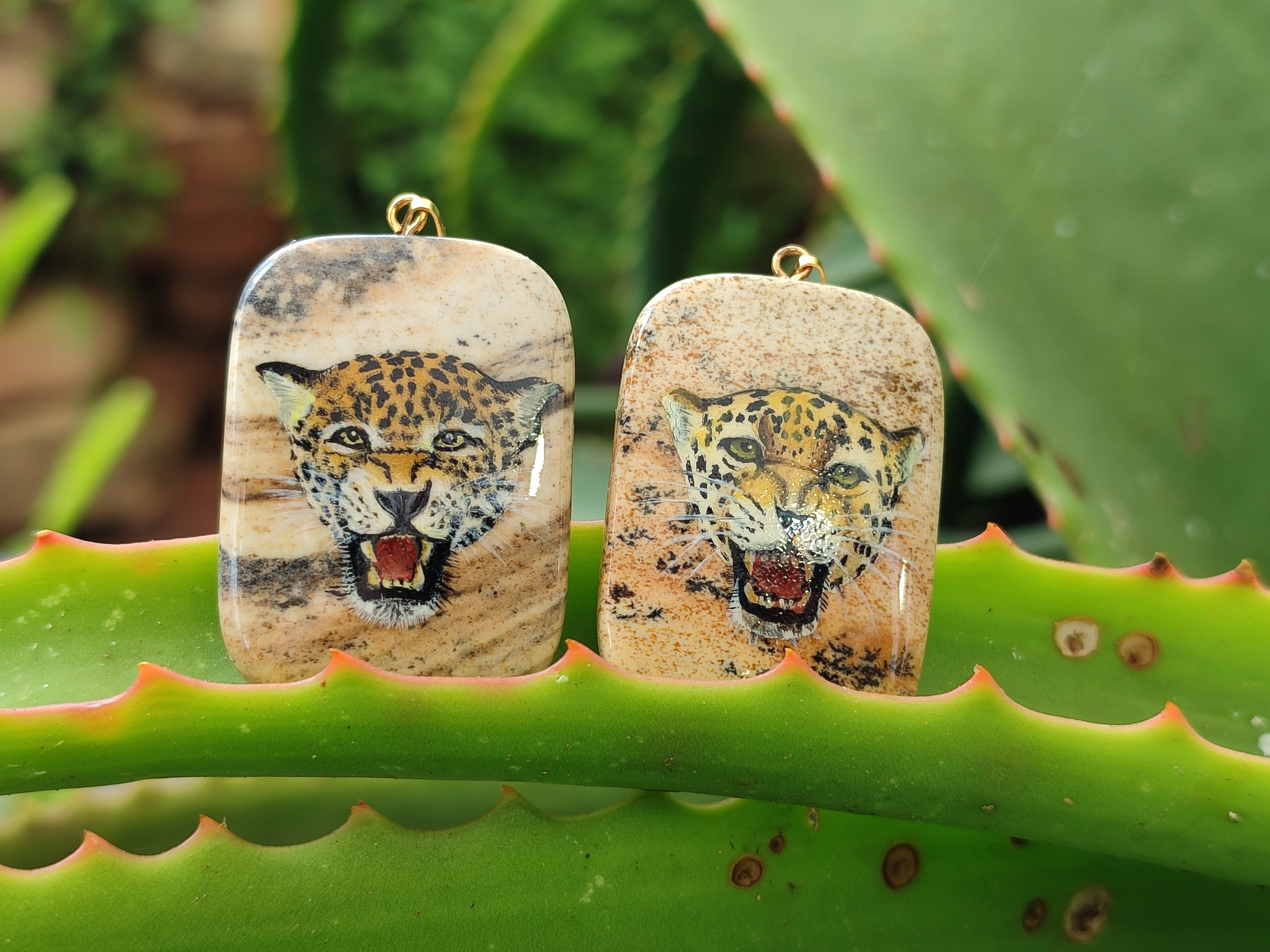 Polished Picture Stone Pendant with Hand Painted Leopard - Sold Per Item - From Namibia - Toprock Gemstones and Minerals 
